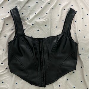 Black Leather Button-up Cropped Tank Top